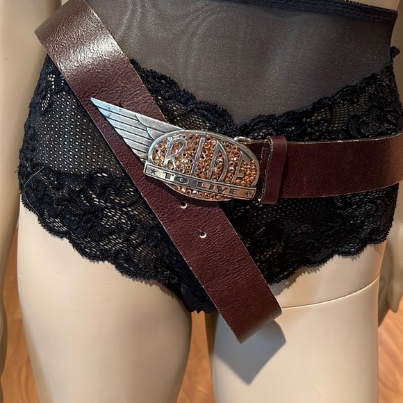 Streets Ahead Accessories - Streets Ahead Brown Leather Notch Belt With Rhinestone Buckle Size L